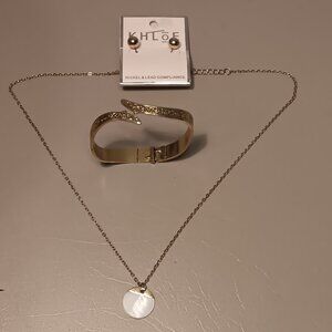 Khloe Collection NEW dainty necklace & stud earrings set with clamper bracelet